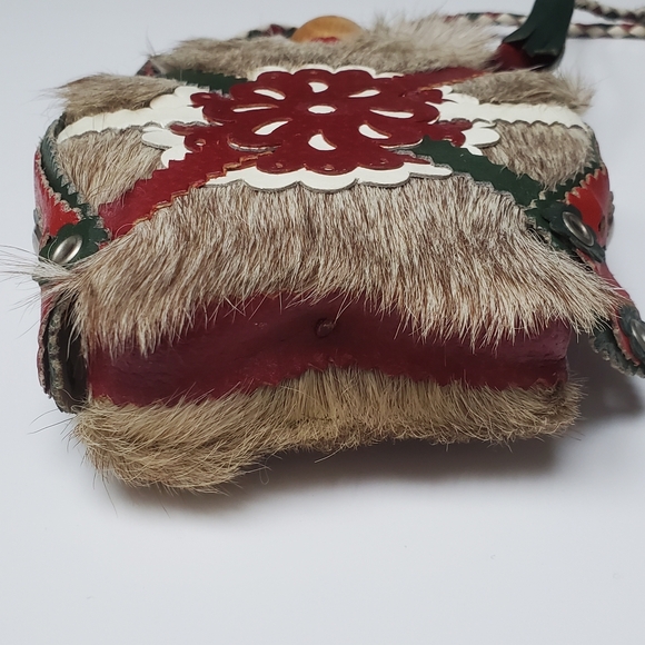 Vintage Folk Art Hungarian Shepherd's Canteen Kulacs Fur Leather Handmade - Picture 5 of 10